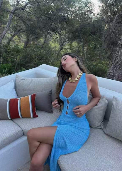 Isla Crochet Keyhole Maxi Dress – Open Back & Side Slit