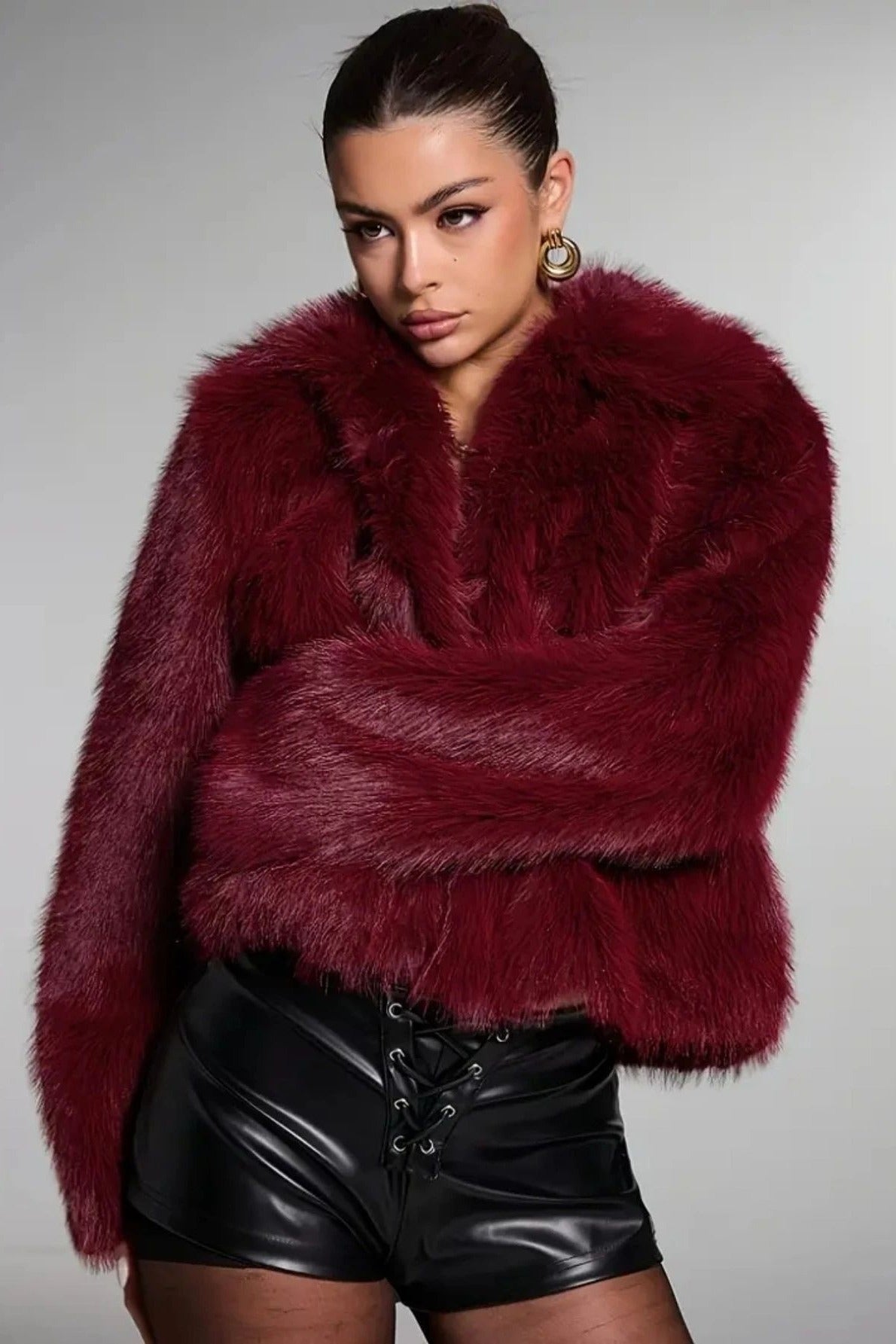 Vintage Elegant Faux Fur Buttoned Long-Sleeve Coat