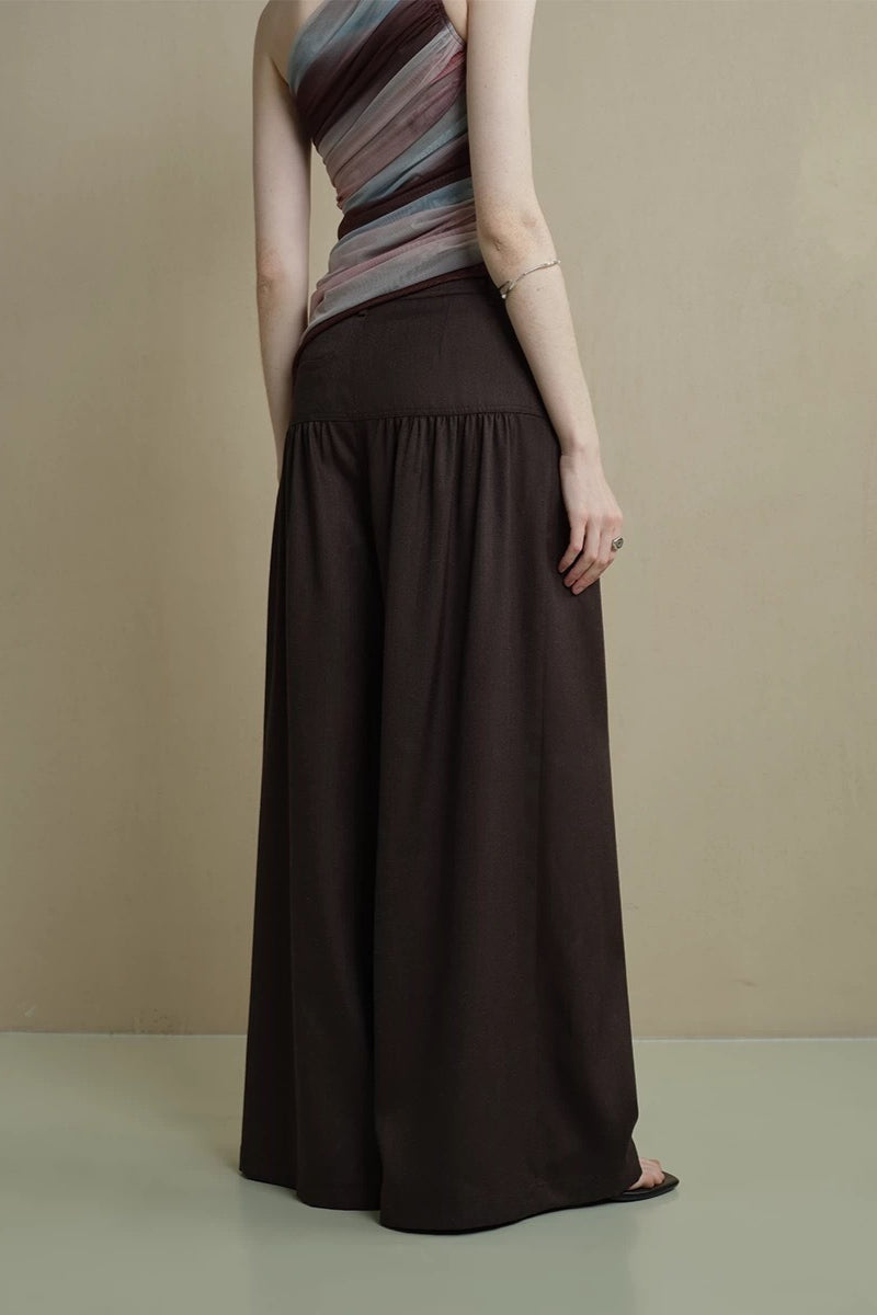 Vintage Soft Ruched Wide-Leg Pants