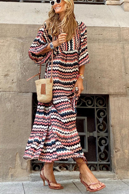 Puff Sleeve Tiered Midi Dress