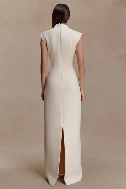 Asymmetrical Cutout Metal Trim Ruched Elegant Maxi Dress