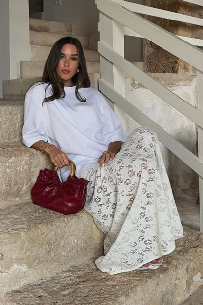 Vintage Lace Jacquard Sheer Low Waist Maxi Skirt