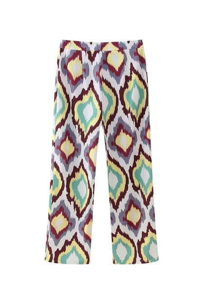 Printed Single-Breasted Cotton Jacket + Casual Trousers Set