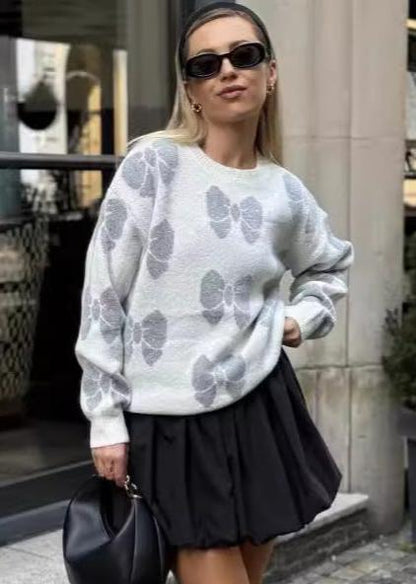 Butterfly Print Knit Pullover - Cozy Casual Sweater for Women