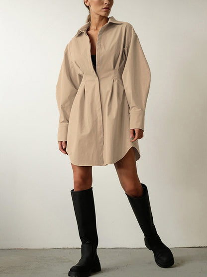 Fold Pleated Detail Shirt Mini Dress