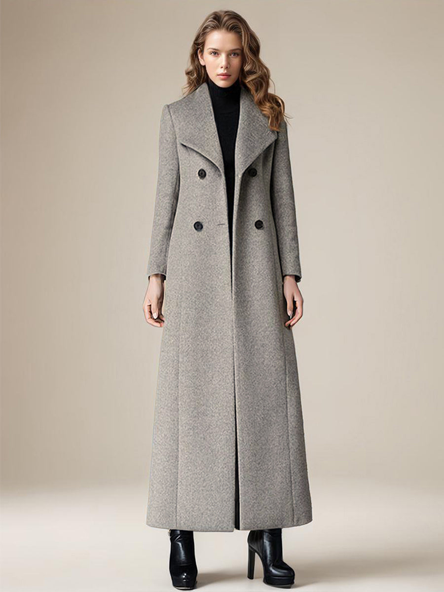 Woolen Coat For Women Turndown Collar Double-breasted Full Length Retro Wrap Coat Winter Outerwear 2026