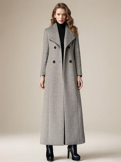 Woolen Coat For Women Turndown Collar Double-breasted Full Length Retro Wrap Coat Winter Outerwear 2026
