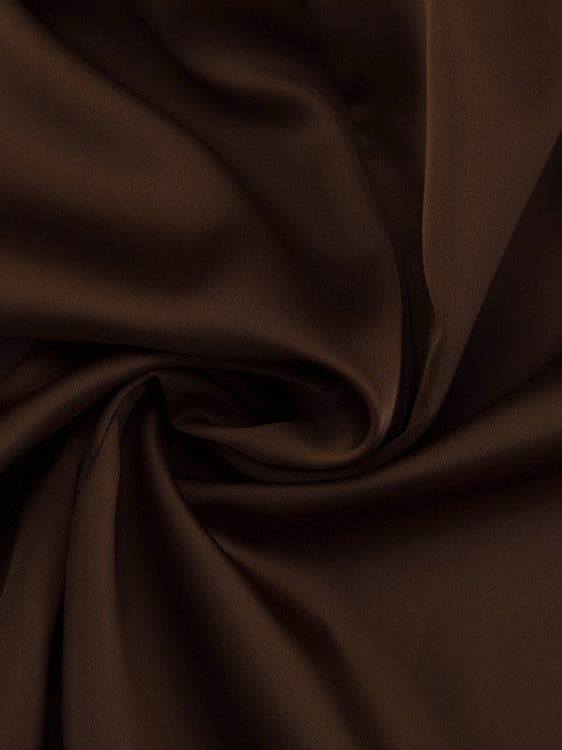 Brown Satin Mini Shirt Dress With High Neck And Lantern Sleeve For Women 2026