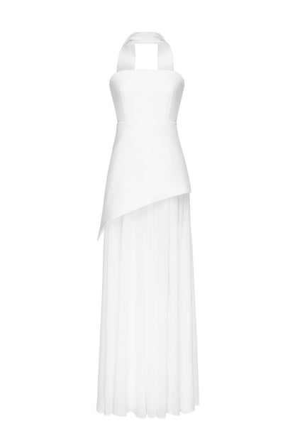 Florence Asymmetrical Chiffon Maxi Dress with Scarf