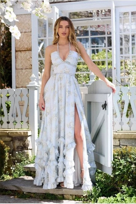 Beau™ | Long dress with pearls (V-shaped neckline)