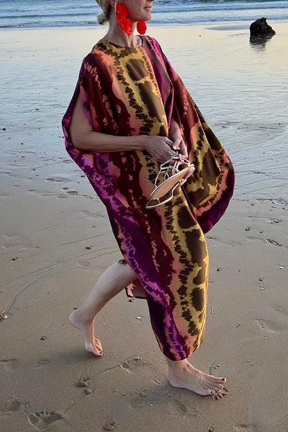 From Beach To Dinner Printed Kimono Drape Loose Midi Dress