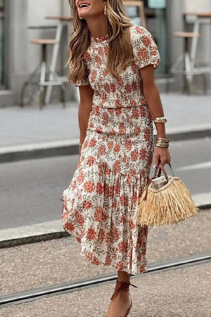 Beach Casual Holiday Floral Waist Tight Long Skirt