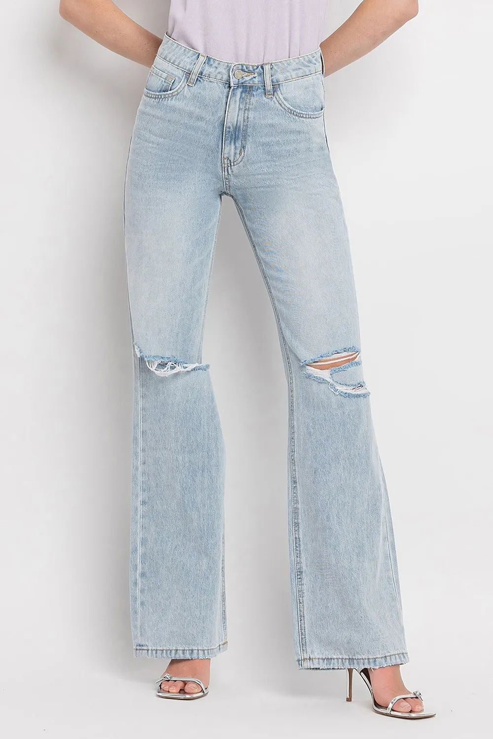 High Waist Ripped Cotton Straight Jean