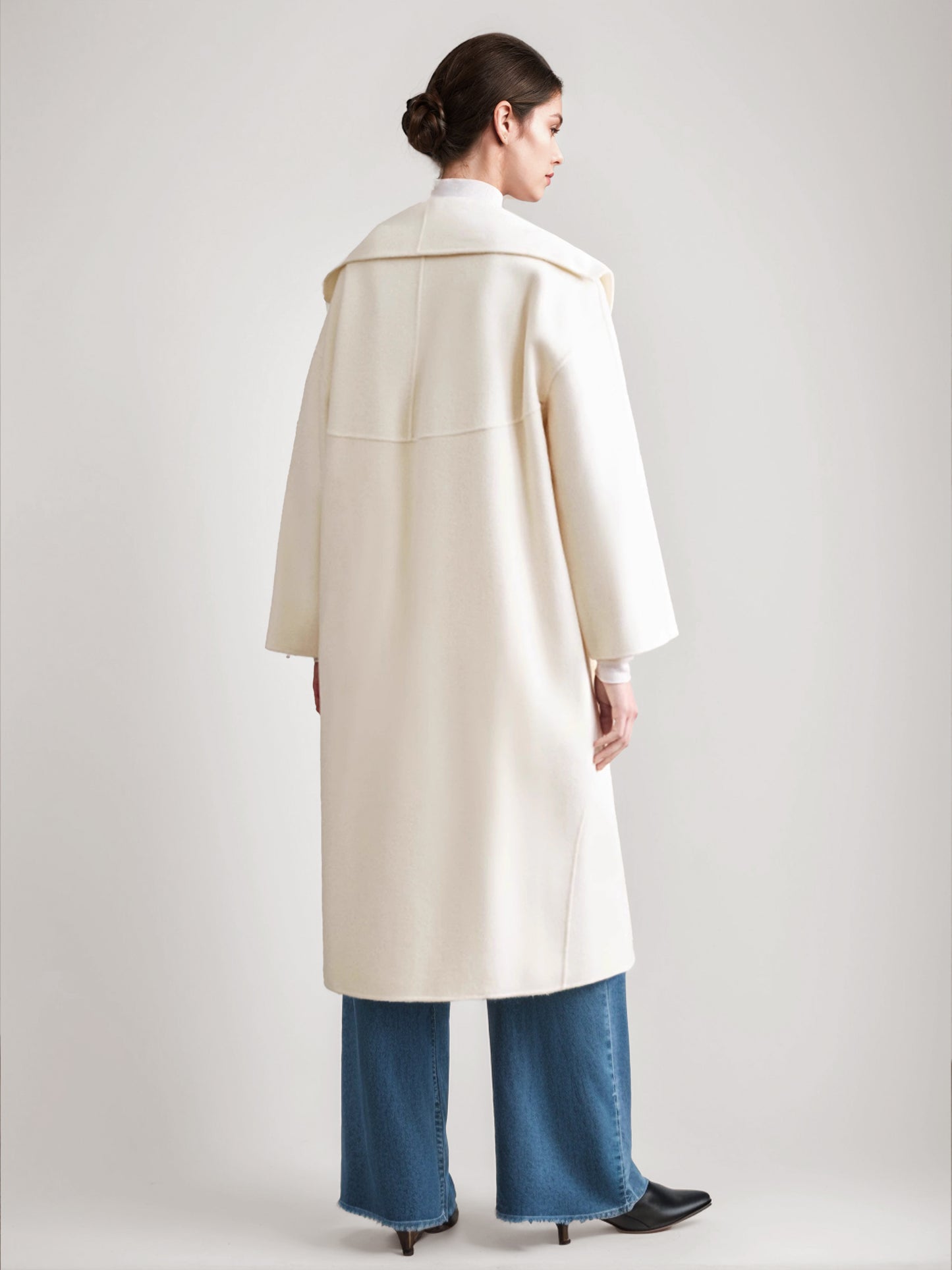 Wool Cashmere Blend Coat White Wide Lapel Double-Faced Belted Winter Outerwear For Women 2026
