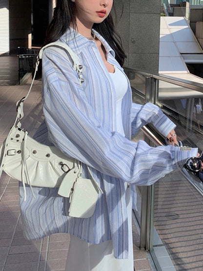 Fresh Stripe Thin Long Sleeve Blouse