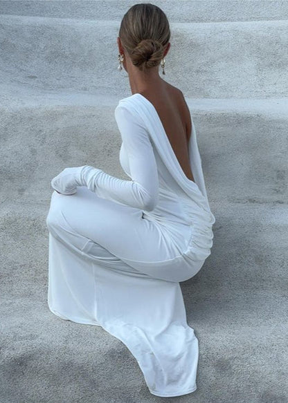 Oceana Drape - Backless Long Sleeve Maxi Dress