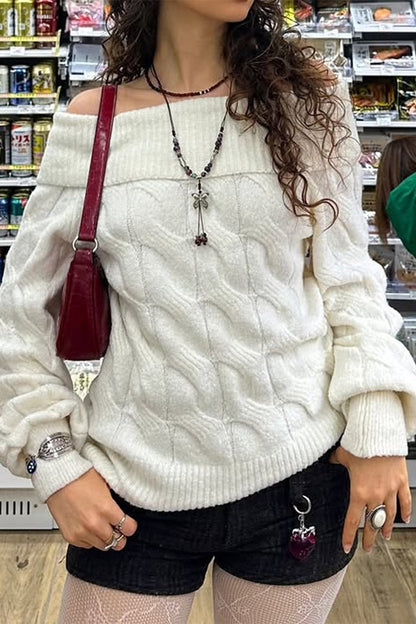 Ribbed Off Shoulder Knit Sweater