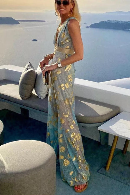Golden Sunset Stories V-neck Maxi Dress