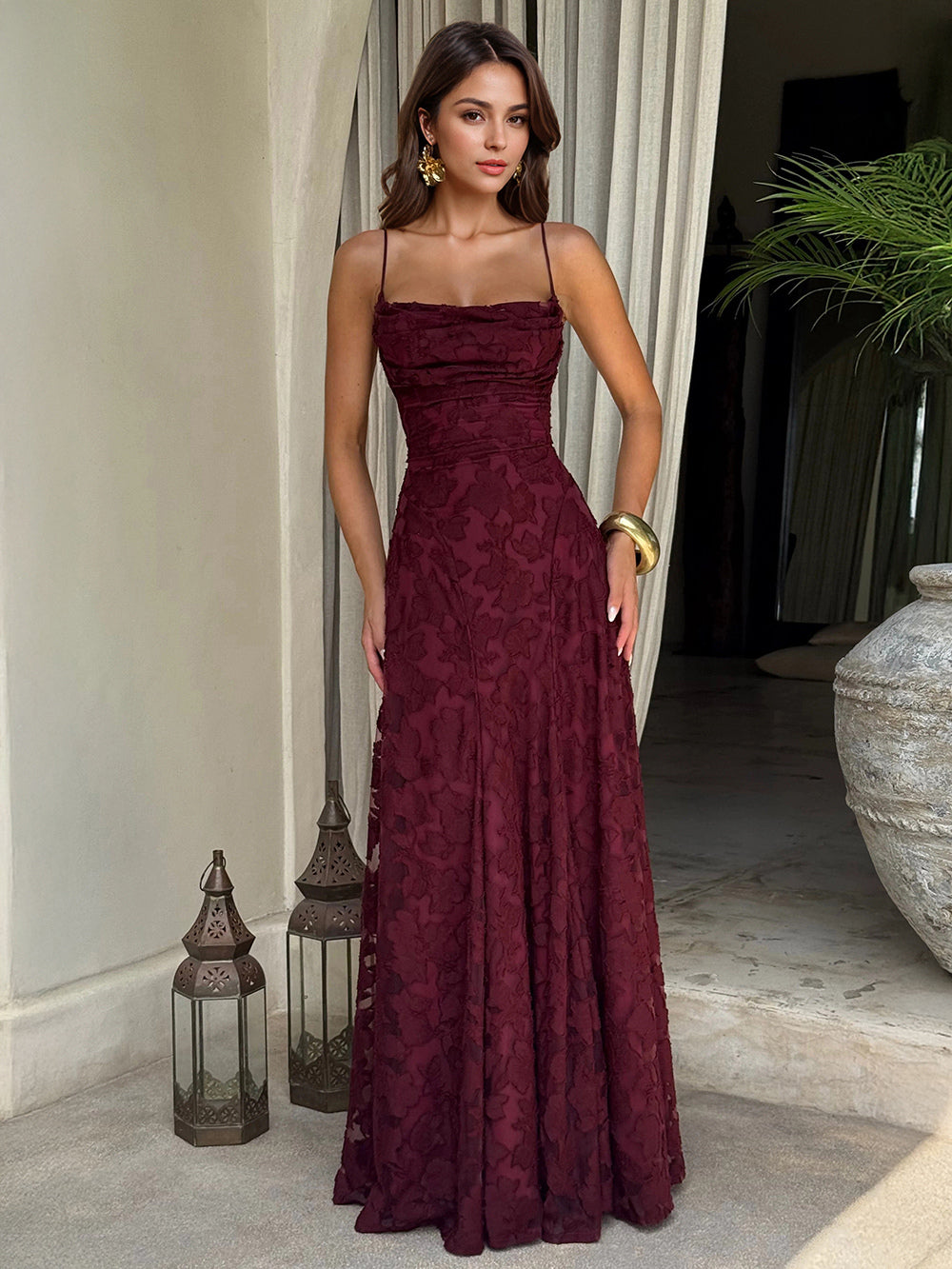 Party Dresses Jacquard Maxi Slip Dress With Backless Design For Summer Events 2026