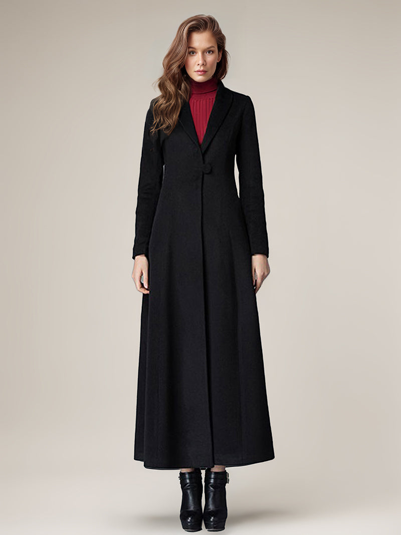 Women's Coat Warm Winter A-line Lapel Full Length Maxi Woolen Coat 2026