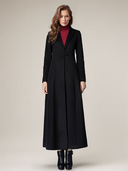 Women's Coat Warm Winter A-line Lapel Full Length Maxi Woolen Coat 2026