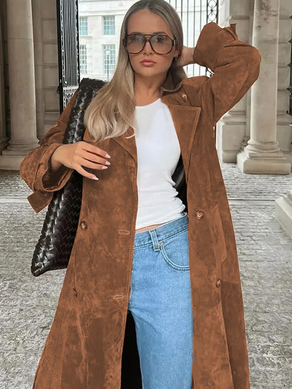 Trench Coat For Women Double-Breasted Old Money Style Classic Lapel Long Sleeves Oversized Spring Long Outerwear 2026