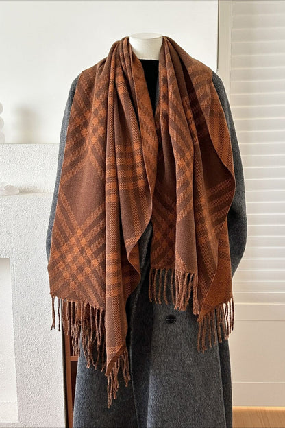 Double-Sided Plaid Festive Faux Cashmere Warm Scarf