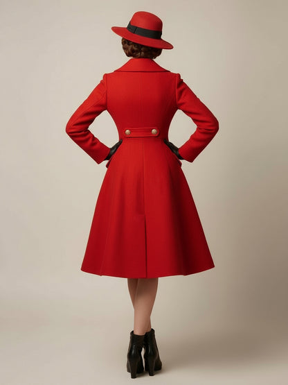 Vintage A-line Double-breasted Woolen Flared Midi Coat For Women 2026