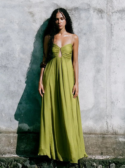 Sexy Cutout Maxi Dress For Women - Ruched Bust Spaghetti Strap Boho Flowy Sundress - Summer Beach Vacation 2026