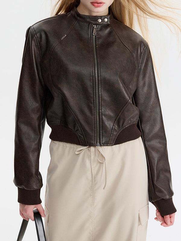 Splice Leather Short Varsity Jacket