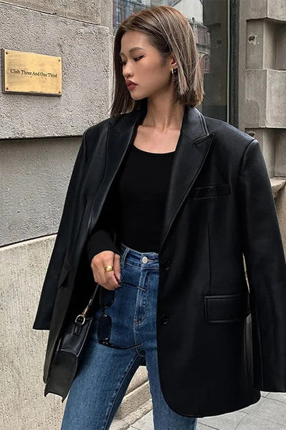 Black PU Leather Blazer Jacket