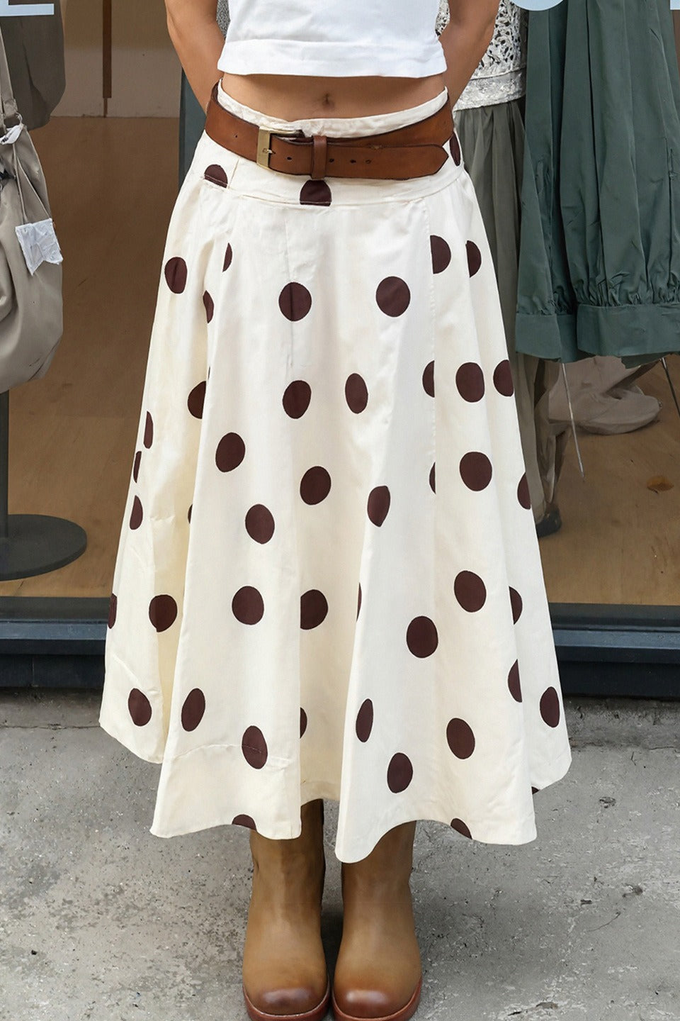 Vintage Polka Dot Flowy Long Skirt