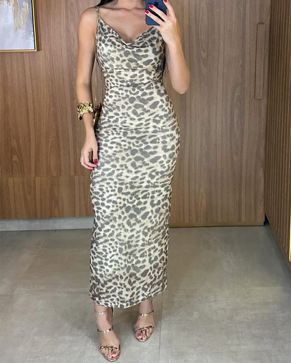 Leopard Print Sexy Slim Fit Suspender Dress (Pre-Sale)