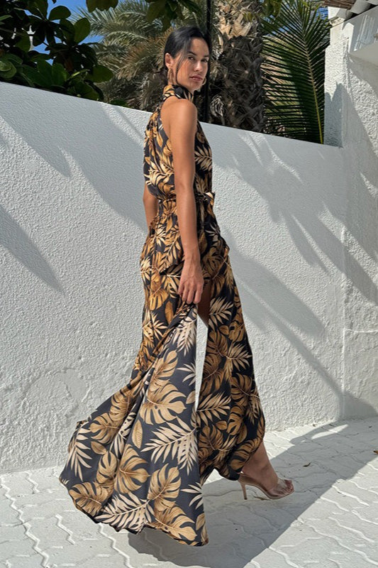 Floral Print High Slit Sexy Maxi Dress