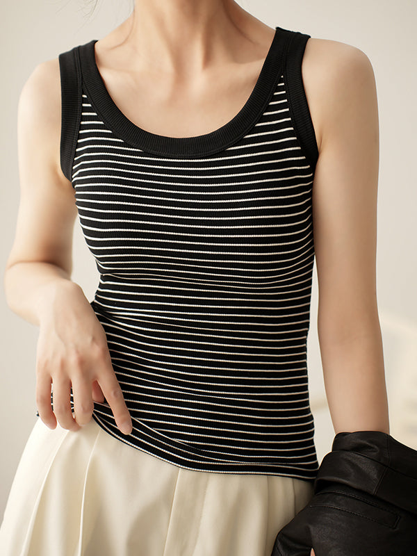 Striped Print U Neck Tank Top