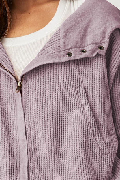 Quilted Panel Zip Up Cropped Hoodie