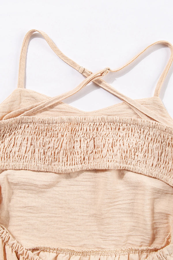 Oatmeal Crossover Backless Bodice Tiered Maxi Dress