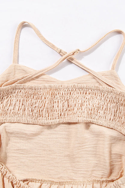 Oatmeal Crossover Backless Bodice Tiered Maxi Dress