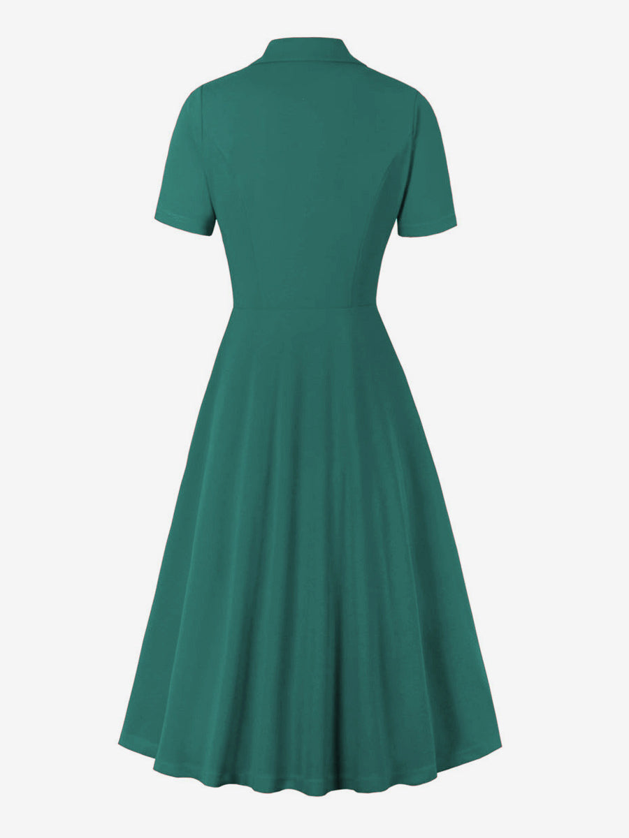 Vintage 1950s Swing Dress for Women - A Line Double Breasted Lapel Collar Rockabilly Midi Tea Dress - Summer Cocktail 2026