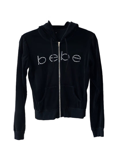 Barbie Pink Letter Rhinestone Print Zip Up Oversized Hoodie