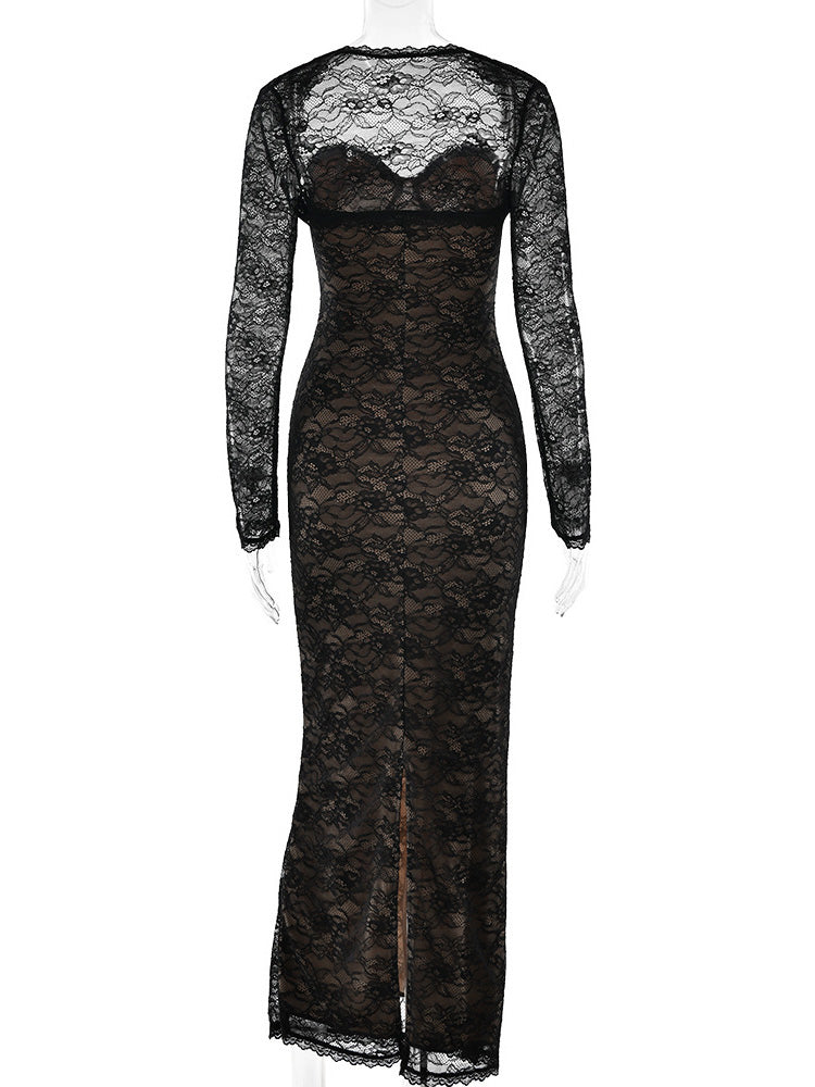 Elegant Black Floral Lace Shrug Maxi Dress Bodycon Evening Gown For Women 2026