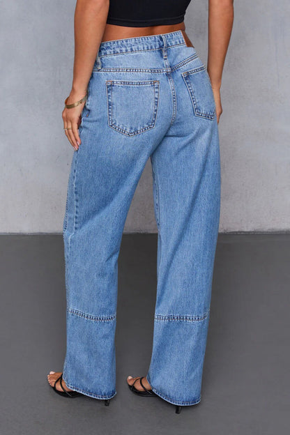 Mid-Rise Washed Versatile Long-Leg Jeans