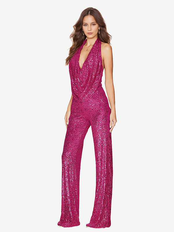 Sequin Jumpsuit Semi Formal Sleeveless Club Nightwear For Women