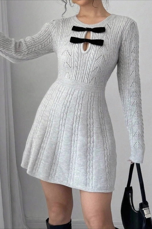 Solid Color Long Sleeve Knit Sweater Dress