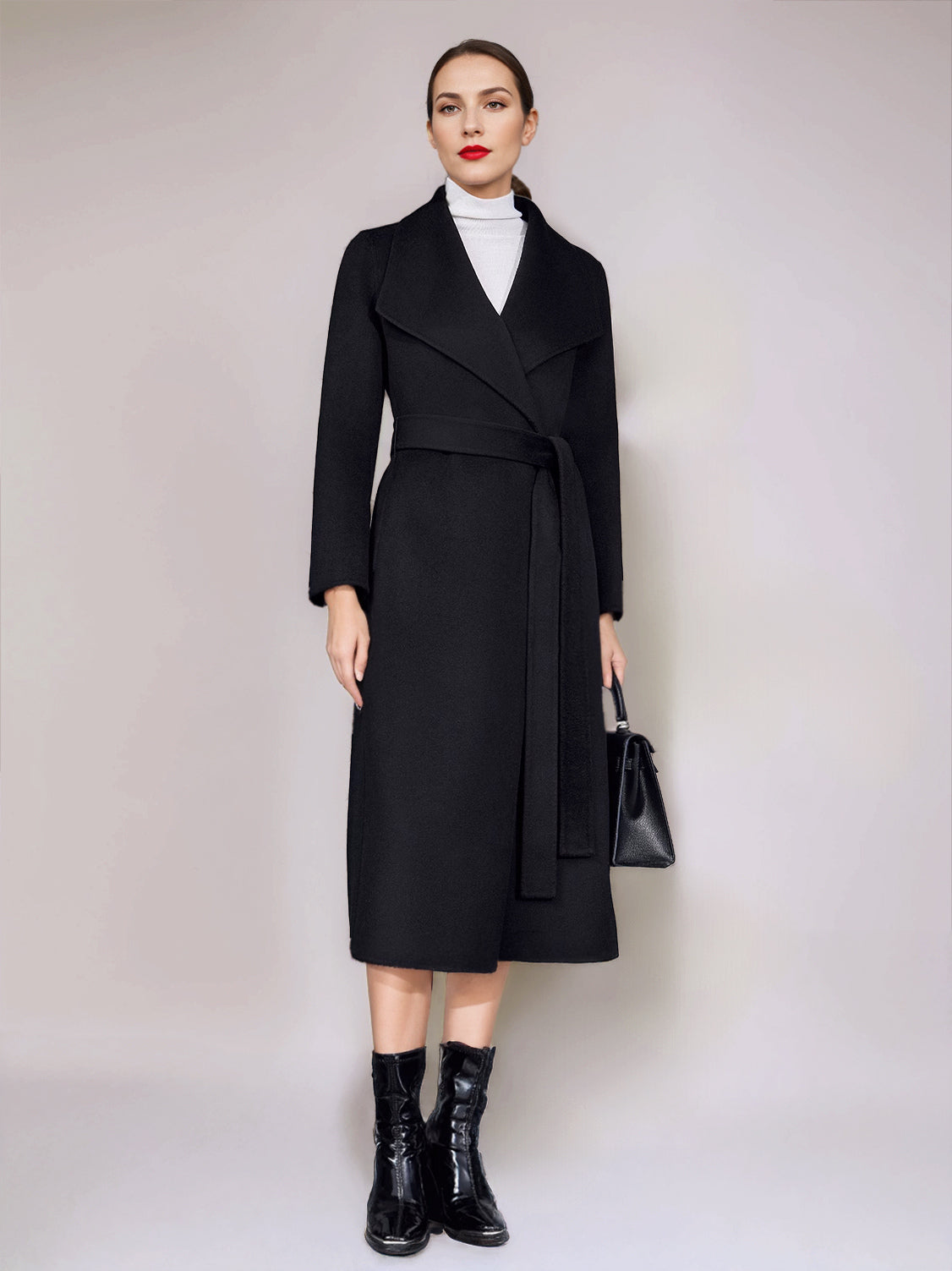 Wool Cashmere Blend Coat Belted Camel Wide Lapel Winter Double-Faced Outerwear For Women 2026