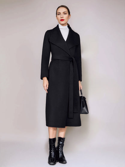 Wool Cashmere Blend Coat Belted Camel Wide Lapel Winter Double-Faced Outerwear For Women 2026