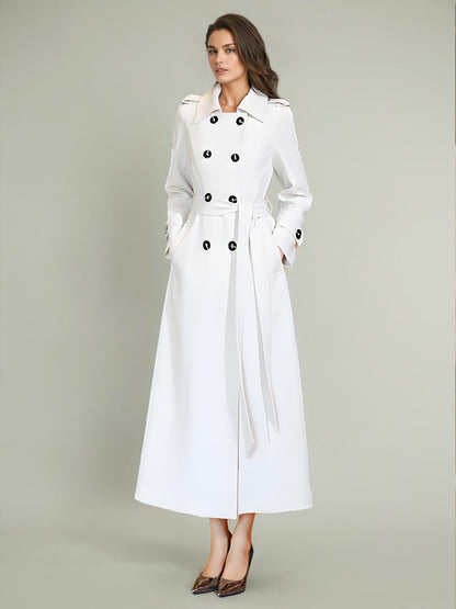 Trench Coat For Woman Quality Sash Turndown Collar Long Sleeves Full Length Coat