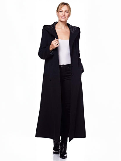 Women Wrap Coat Hooded Warmth Full Length Winter Maxi Wool Blend Coat 2026