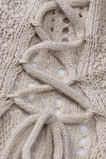 Crochet Knit Halter Deep V Ladder Panel Bodycon Maxi Dress