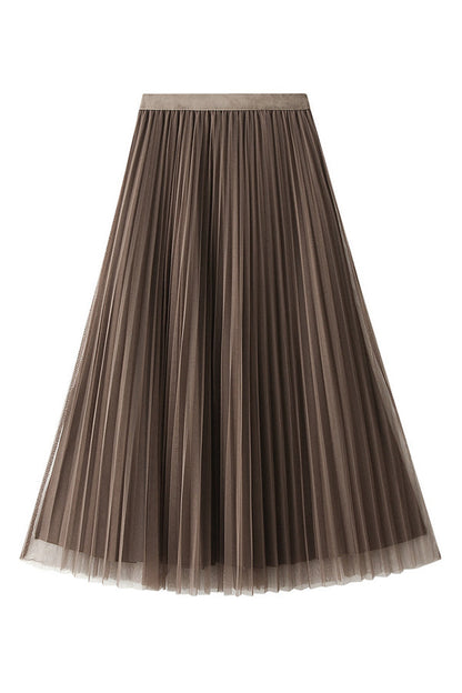 Reversible pleated a-line gauze skirt